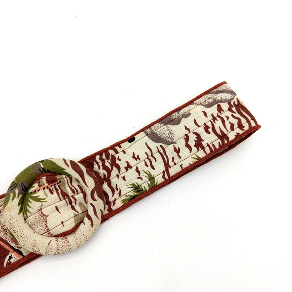 Vintage Womens Belt Size S/M Tropical Print 80s 90s Fabric Adjustable Boho Tiki - Picture 4 of 5